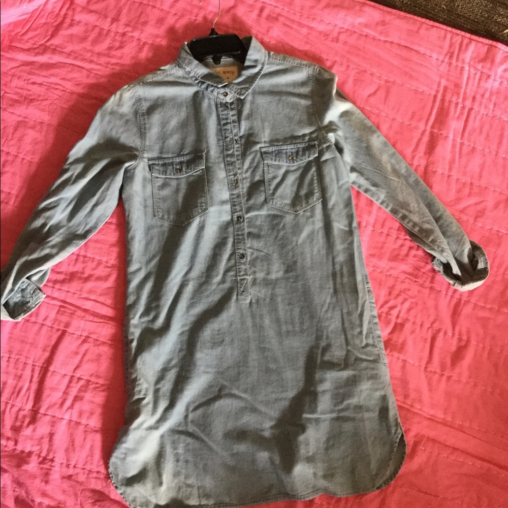 Blue oxford dress with pockets